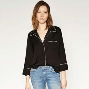 Zara | Tops | Zara Satin Pajama Shirt 